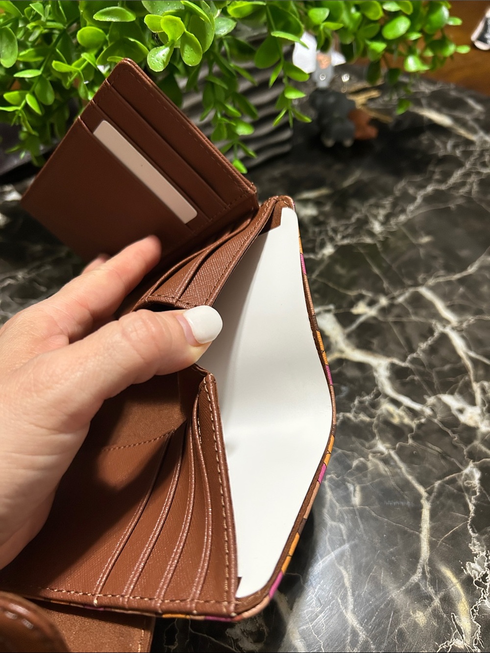 Fossil Brown Wallet with Pink & Orange Geometric Pattern - Picture 5 of 6